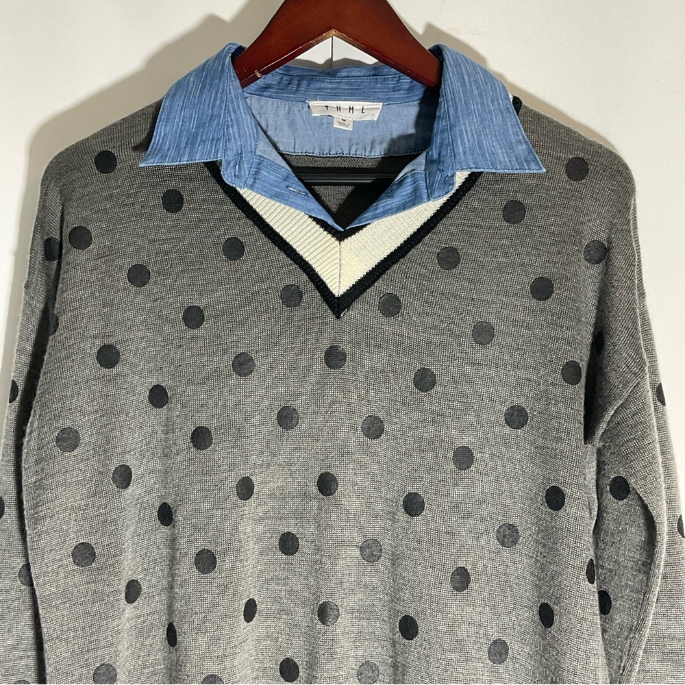 Gray Polka Dot V-Neck Sweater - Picture 4 of 16